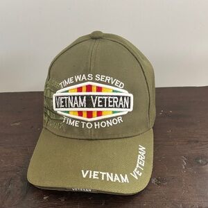 Vietnam War Veteran Baseball Cap - Olive Green - Pristine Condition